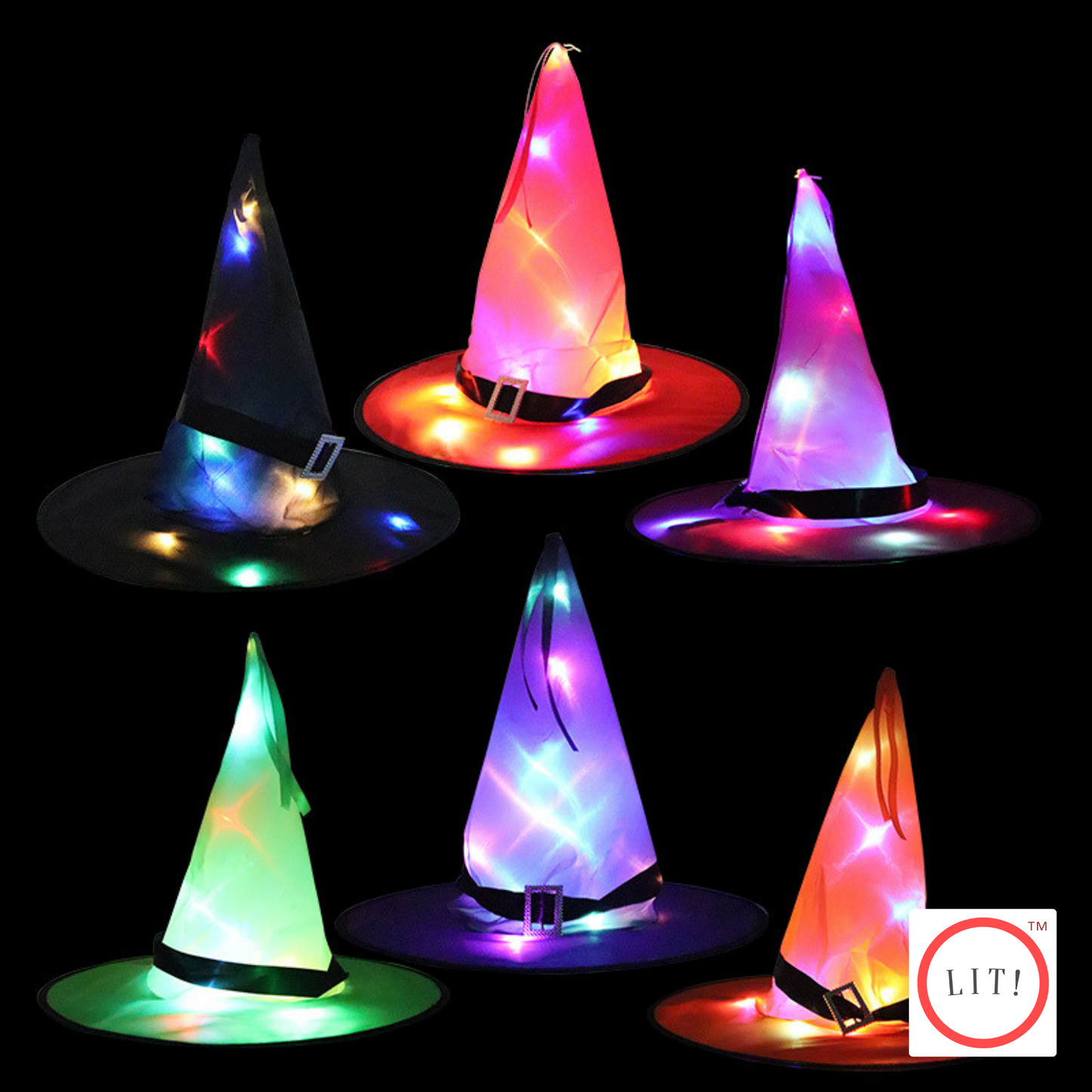 (Pack of 2) New Halloween Glowing LED Lights Witch Hat