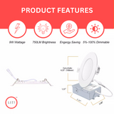 (Pack of 10) Ultra Thin Dimmable and Changeable CCT 4" 9W LED Recessed Pot Lights