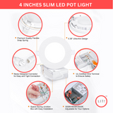 (Pack of 10) Ultra Thin Dimmable and Changeable CCT 4" 9W LED Recessed Pot Lights